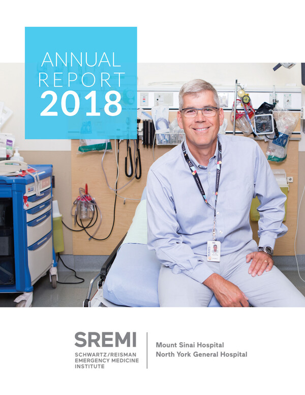 SREMI Annual Report cover page.  Bjug Borgundvaag sitting in hospital room