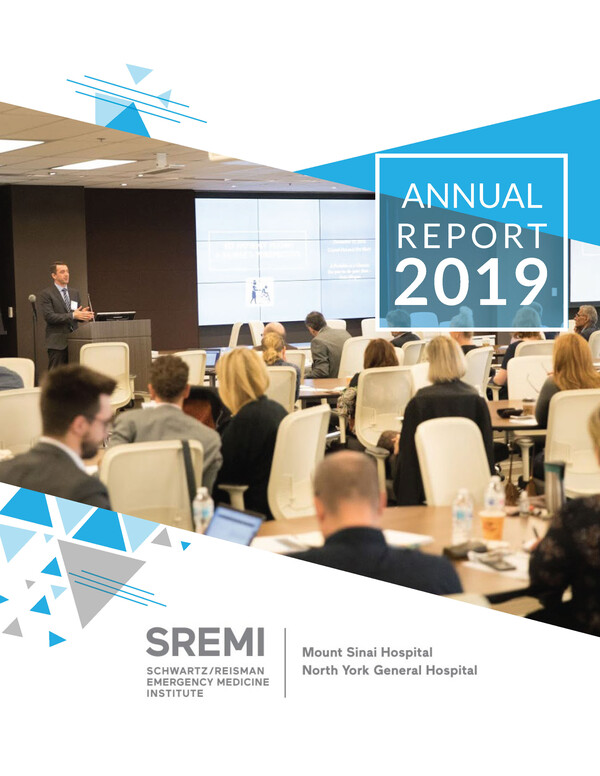 SREMI Annual Report cover page.  People sitting in conference room watching presenter.