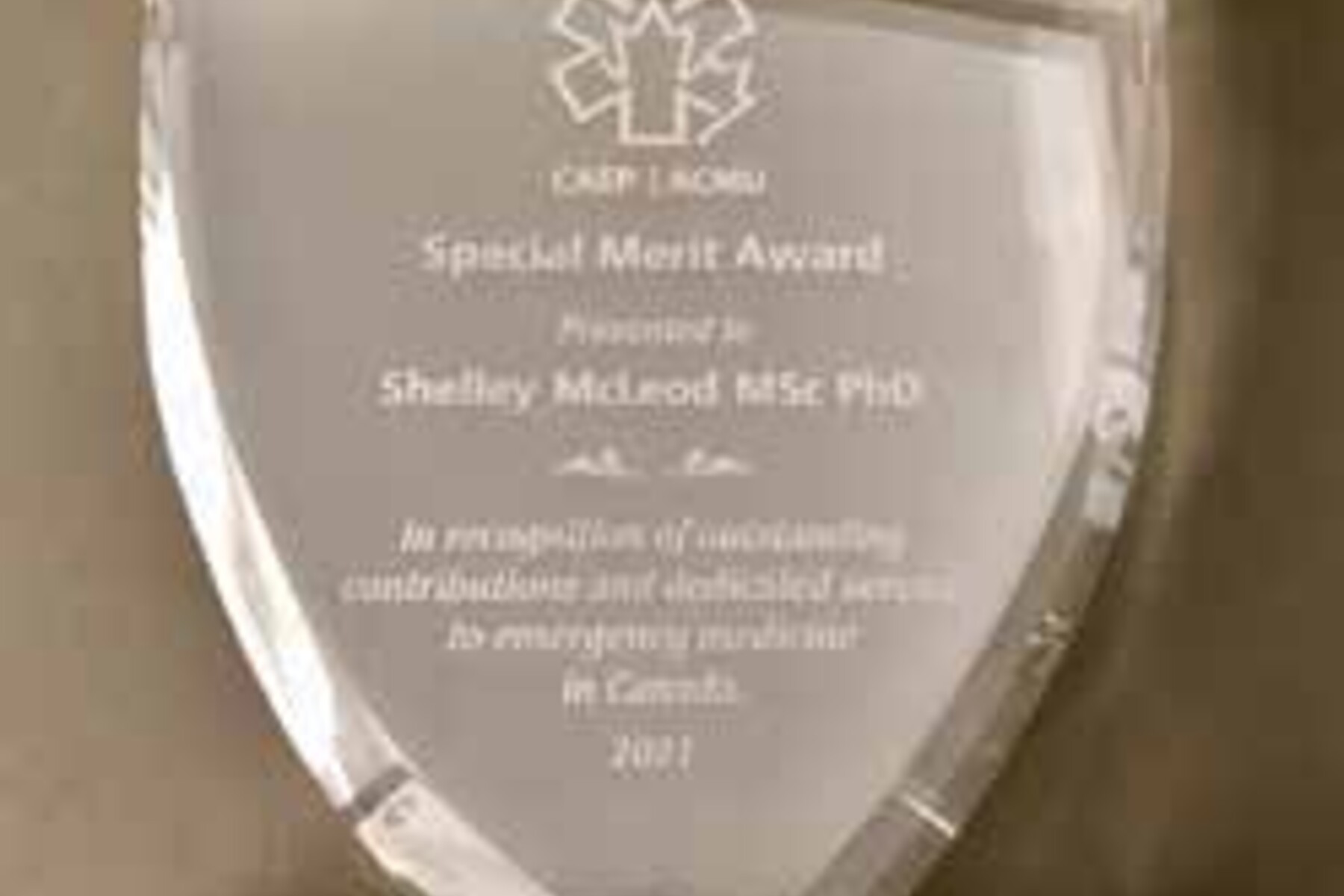 Picture of CAEP Special Merit award for Shelley McLeod 2021