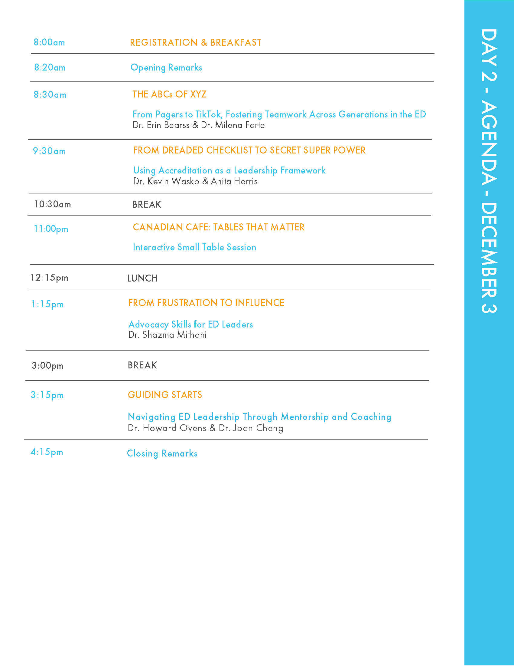 written agenda for EDAC Day 2